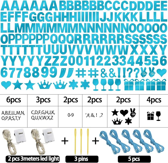 175Pcs DIY Glitter Customizable Banner Kit Happy Birthday Custom Letters Banner Happy New Year Personalized Banners Decor Christmas Baby Shower Birthday Party Decoration Supplies(Shiny Light Blue)