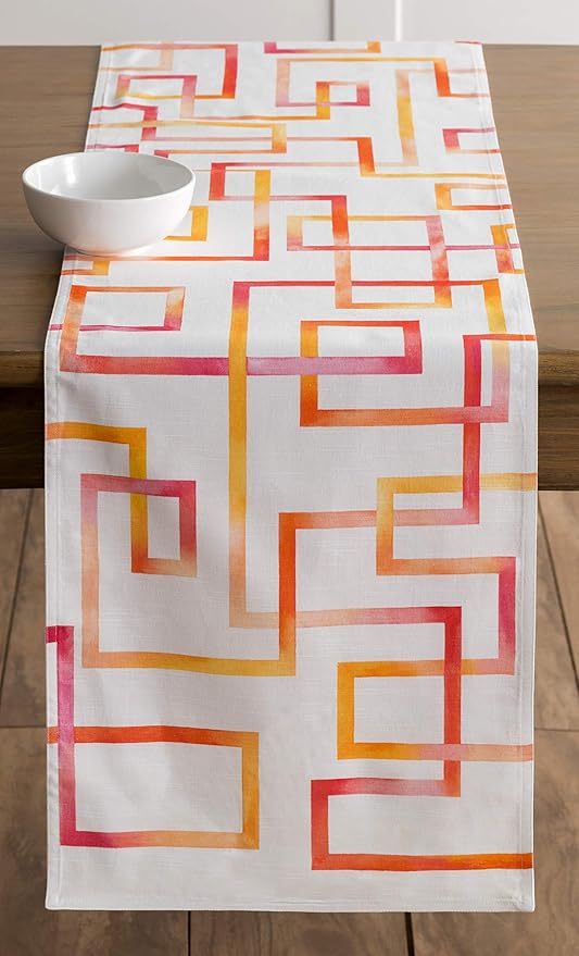 Maison d' Hermine Table Runner 100% Cotton Double Layer Table Runners 108 inches Long Decorative for Home Kitchen Dining Party Wedding Bridal Shower Spring Summer (Summer Maze, 14.50" x 108")