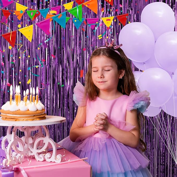 Crosize 4 Pack 3.3 x 9.9 ft Purple Foil Fringe Curtains Party Decorations, Purple Tinsel Curtain Backdrop for Parties, Door Streamers, Glitter Streamer Fringe Backdrop for Birthday Decoration