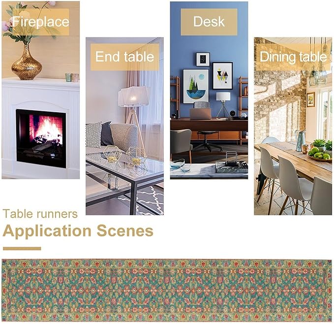 Vintage Boho Floral Table Runner, Rustic Country Farmhouse Teal Red Purple Flower Pattern for Home Kitchen Table Decor Dining Coffee Room Party Decor 13x60in