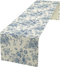 Floral Table Runner, Retro Blue Flower Chinoiserie Sketch Pattern Print Table Runner for Kitchen Dinning Table Runner Decor Home Wedding Party Holiday, 13x120 Inch