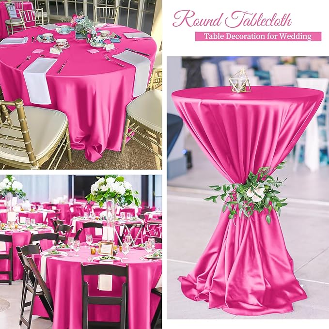 12 Pack 108 Inch Hot Pink Satin Tablecloth - Silky Round Tablecloth Overlay Smooth Fabric Table Cover, Bright Table Decoration for Wedding Party Banquet Events Restaurant Kitchen Dining