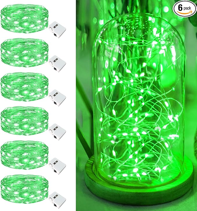 6 Pack Fairy Lights Battery Operated - 7ft 20 Led Twinkle Lights 3 Modes, Bulk Mini String Lights Waterproof for Mason Jars Vases DIY Party Wedding Decoration Christmas - Green
