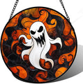 Stained Glass Window Hanging - Halloween White Ghost Suncatcher for Doors Window Garden Indoor Spooky Funny Orange Sun Catchers Gothic Decor Horror Gifts for Women Men Friend 6.3 in