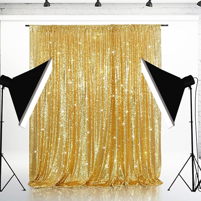 Eternal Beauty Gold Sequin Backdrop, 7x7 Ft Glitter Background Curtains for Shimmer Photography Party Wedding Birthday Back Drop Decor
