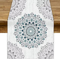 Boho Flower Table Runner, Bohemian Turquoise Mandala White Teal Floral Kitchen Dining Table Runners for Indoor Outdoor Home Party Holiday Decor, 13x36inch
