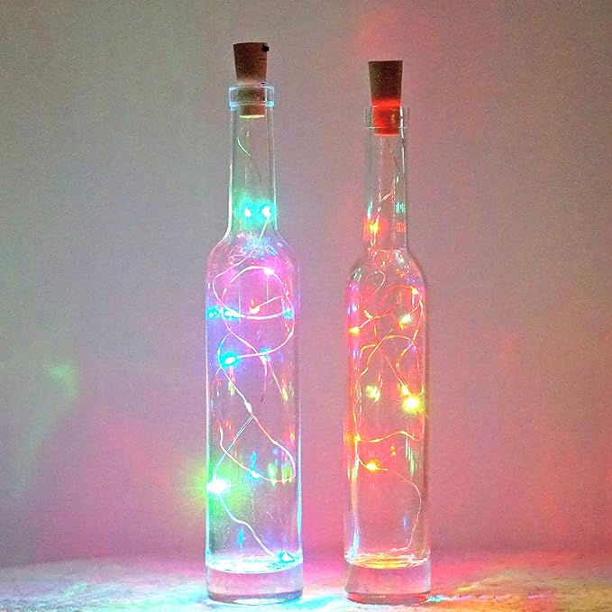 Wine Bottle Lights with Cork 15Pack 10 LED 40 Inches Battery Operated Silver Wire Liquor Fairy Mini String Lights for Party Christmas Halloween Wedding Decoration