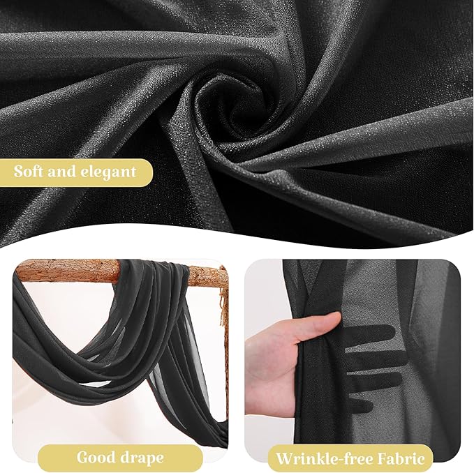 1 Panels Wedding Arch Draping Fabric Black Sheer Backdrop Curtain Arch Drape for Wedding Ceremony Reception,Bridal Shower Party Decorations 28" X 19ft