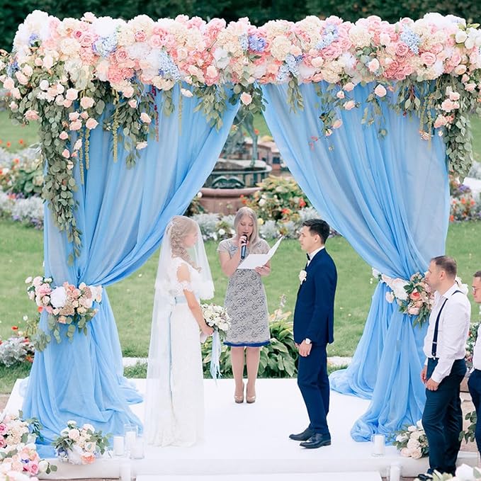 Wokceer Dusty Blue Wedding Arch Draping Fabric Backdrop 4 Panels 28.7" X 20FT Sheer Drapes Fabric for Wedding Arbor Ceremony Party