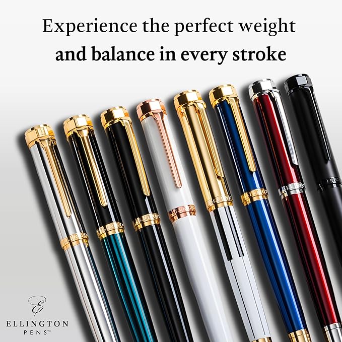Ellington Pens Luxury Fountain Pen Set- Fountain Pens for Writing - Smooth Extra Fine Nib - Includes Refillable Ink Converter, 3 Ink Cartridges [Black & Blue], Gift Box - Elegant Calligraphy
