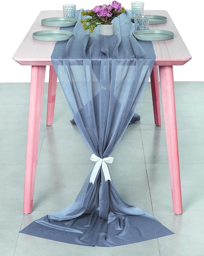 MDS Halloween Chiffon Table Runner - 20 Pack, 29 x 120 Inches, 10ft Each - Sheer Spooky Table Runners for Haunted House Parties, Trick-or-Treat Tables, Witchy Décor, Wedding & Events - Dusty Blue