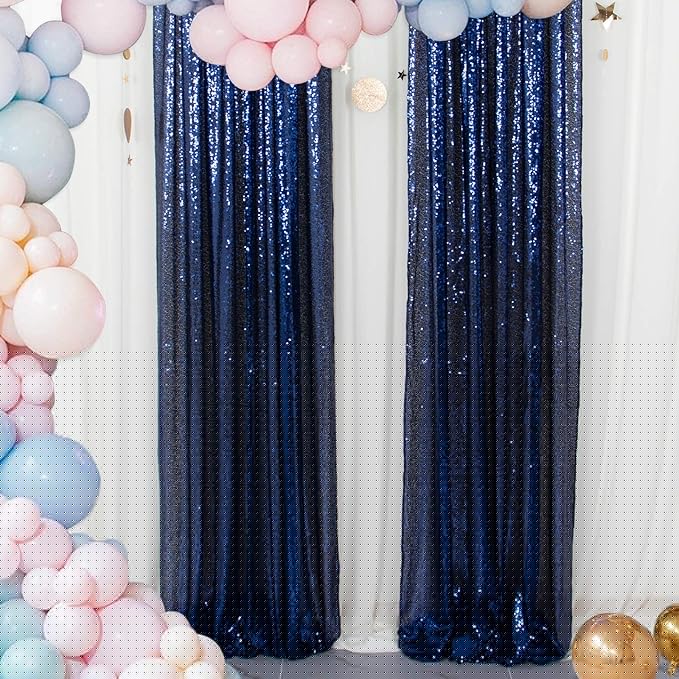 ShinyBeauty Sparkle Backdrop Curtain Navy Blue 2 Panels Set Sequin Photo Backdrop 2FTx8FT Sequin Backdrop Curtain Pack of 2-1220S