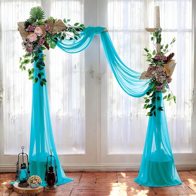 MDS Halloween Chiffon Draping Fabric - 2 Panel, 30" Wide x 30ft Long - Sheer Spooky Arbor & Canopy Drapery for Haunted House Backdrops, Party Ceilings, DIY Costumes & Themed Events - Peacock Blue