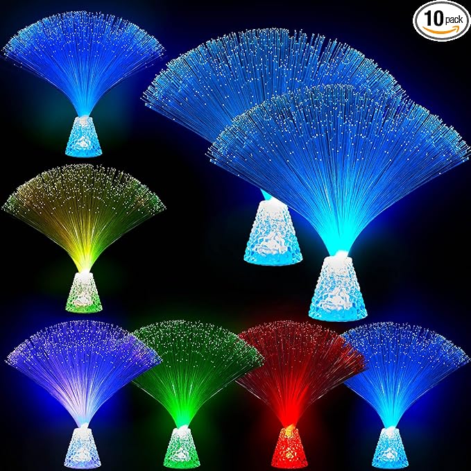 Patelai 10 Pcs LED Fiber Optic Lamp Color Changing Fiber Optic Night Light with Multicolor Glow Decorative Table Centerpiece for Sensory Bedroom Halloween Party Holiday Decorations (Crystal,Clear)