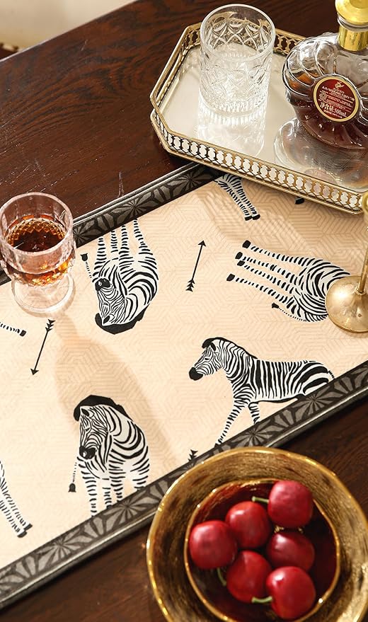 patdrea Designer Elegant Wild Animals Velvet Table Runner, Beige Brown with Zebra Texture Pattern Table Mat, Decoration for Kitchen Dining Coffee Table Cabinet Banquet Thanksgiving,12"*102"