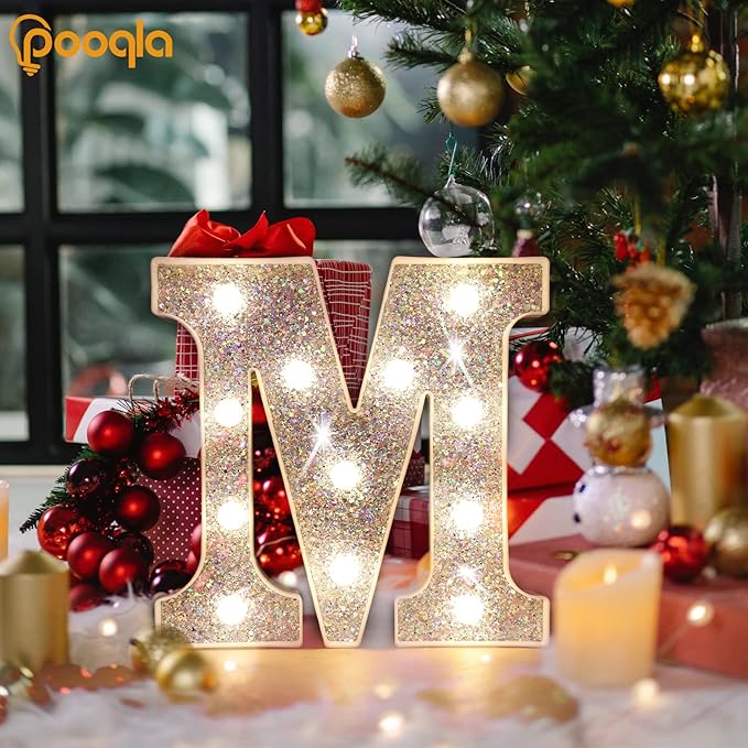 Pooqla Light Up Letters, LED Marquee Letters for Silver Birthday Decorations, Battery Powered Night Light Teenager Girl Room Decor, Gift for Girls Boys Wedding Bedroom Christmas Party Decor, Letter L