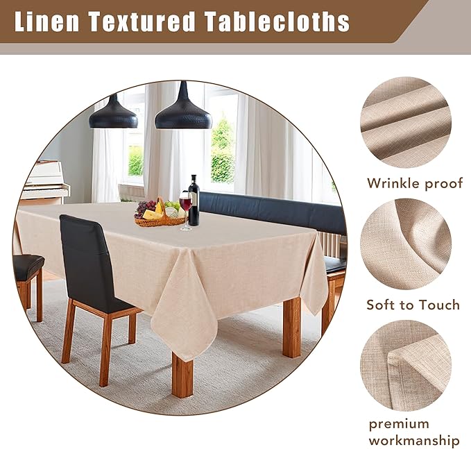 Fitable Faux Linen Tablecloth Rectangle 60 x 120 Inch - Rustic Fabric Table Cloth for 8 Foot Tables, Beige Faux Burlap Table Cover for Kitchen Dining, Party, Farmhouse