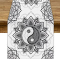 Yin Yang Table Runner, Bohemian Mandala Vintage Black White Traditional Oriental Floral Print Table Runner for Home Kitchen Dining Table Wedding Party Decor, 13x70inch