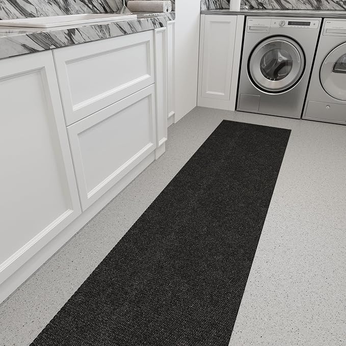 Ottomanson Commercial Scrape Rib Entry Mat – Heavy Duty Ribbed Floor Mat for High Traffic – Non Slip Rubber Back, Waterproof – Indoor Outdoor Use for Offices, Schools, Lobbies, 2'7" x 51', Black