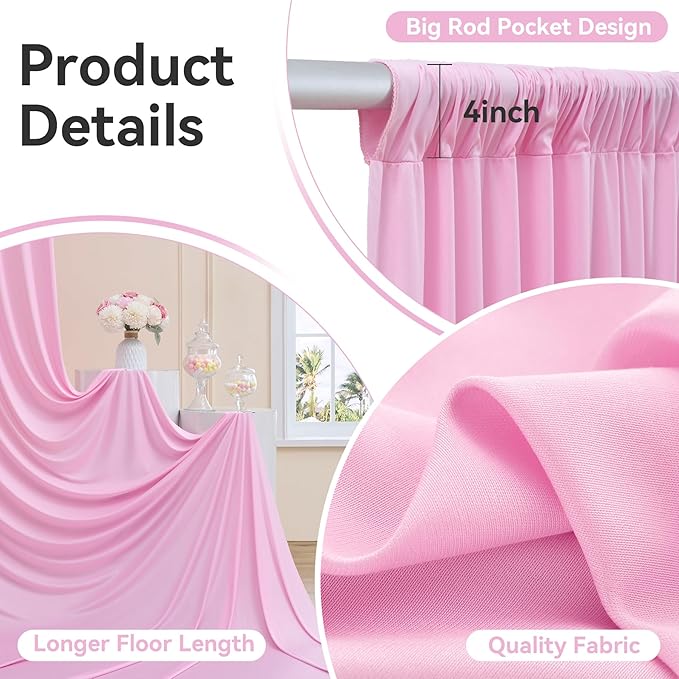 30ftx12ft Wrinkle Free Pink Backdrop Curtain, 6 Panels 12FT Height Pink Wedding Backdrop Drapes, Silky Polyester Back Drop Cloth for Birthday Photography Background Party Backdrop Draping