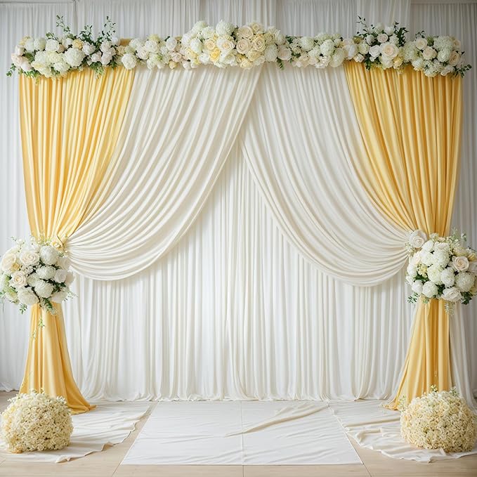 60ftx12ft Wrinkle Free Ivory Backdrop Curtain, 12 Panels 12FT Height Ivory Wedding Backdrop Drapes, Silky Polyester Back Drop Cloth for Birthday Photography Background Party Backdrop Draping