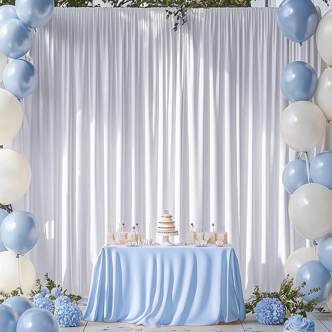50ftx14FT Wrinkle Free White Backdrop Curtain, 10 Panels 14FT Height White Wedding Backdrop Drapes, Silky Polyester Back Drop Cloth for Birthday Photography Background Party Backdrop Draping