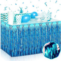 3 Pack 29 x108 Inch Lake Blue Foil Fringe Table Skirts Metallic Banner for Tinsel Streamer Garland Backdrop for Parade Floats Wedding Thanksgiving Birthday Christmas New Year Party Decoration