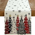 GEEORY Christmas Table Runner 13x90 Inch, Xmas Tees Snowflakes Holiday Decorative Farmhouse Table Decoration for Kitchen Dinning, Indoor Outdoor Dinner Party Decor ((Red & Black) GT165-90