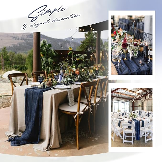 Aktor 12 Pack Navy Blue Table Runner Boho Cheesecloth Table Runner Semi Sheer Gauze Fabric Runners for Wedding Birthday Baby Shower Party Boho Table Decoration（Navy Blue）