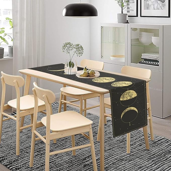 Sun Moon Table Runner, Mysterious Universe Milky Way Interstellar Space Western Traditional Elements able Runner for Party Living Room Home Kitchen Dinner Table Runner 13x108 Inch