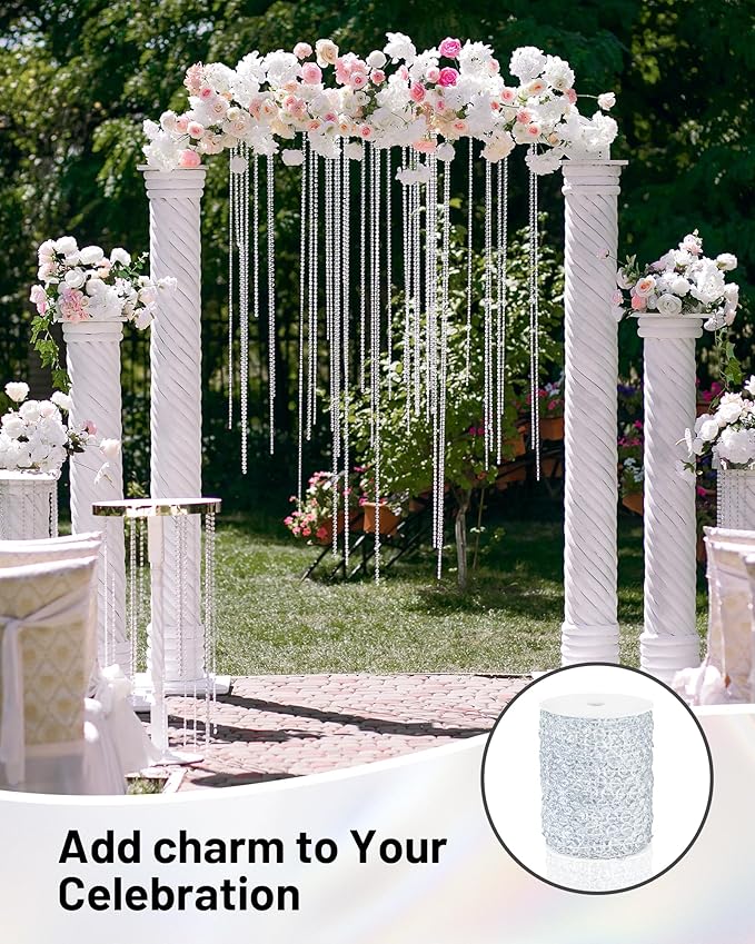 49FT Acrylic Crystal Garland, Clear Diamond-Shaped Crystal Bead Strands, DIY Crystal Beads String Roll for Wedding Decorations Party Decorations Beaded Curtain Crafting Projects
