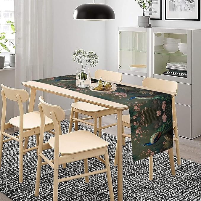 Peacock Table Runner,Vintage Aesthetic Peacock Birds Table Runner for Home Kitchen Dining Party Indoor Outdoor Decoration 13x108 Inch
