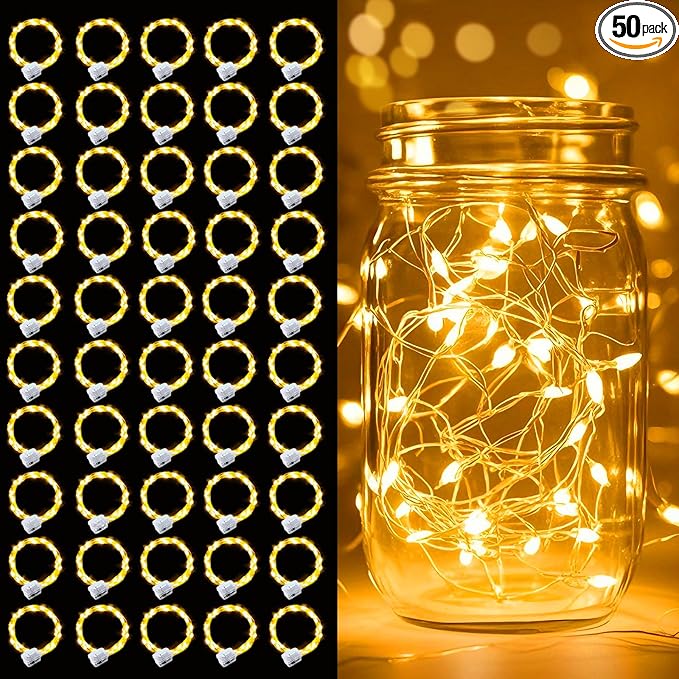 pozzolanas 50 Pack Warm White Battery Operated String Lights - 7ft Waterproof Fairy Lights with 20 LEDs for Home, Mason Jar, Party, Wedding, Halloween, Christmas Decorations