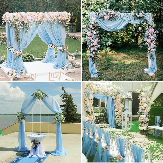 8 Panels Wedding Arch Draping Fabric 28"x20Ft Wedding Arch Drapes Chiffon Fabric Drape Sheer Backdrop Curtain for Nuptials Party Swag Ceremony Birthday Arbor Drapery Reception Ceiling Décor(Baby Blue)