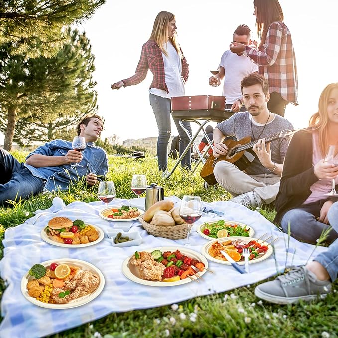 Vplus 300 Pack 100% Compostable Oval Paper Plates 12 inch Super Strong Disposable Paper Plates Bagasse Natural Biodegradable Eco-Friendly Sugarcane for BBQ, Party, Dinner, and Picnic