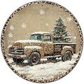 Round Leopard Truck Metal Tin Sign Rustic Wall Decor Christmas Wreath Sign Christmas Wreath Door Hanging Wall Decoration Bar Home Round 12 * 12 in