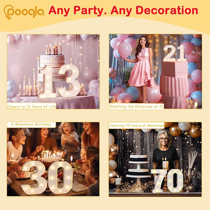 Pooqla Decorative Led Light Up Number Letters, White Plastic Marquee Number Lights Sign Party Wedding Decor Battery Operated Number (9)