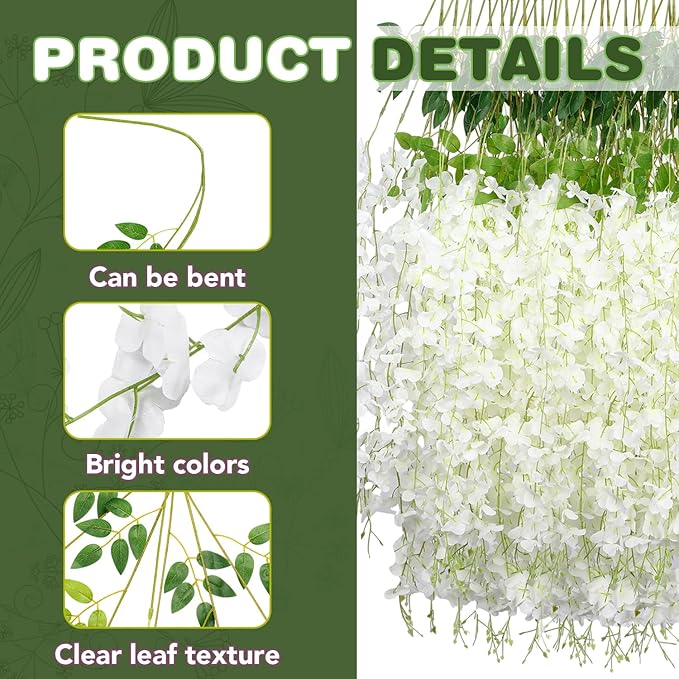 Wisteria Hanging Flowers,Fake Hanging Flowers, Wisteria artificiales Garland for Home Wedding Arch Floral Party Garden Ceremony Outdoor Decor,3.6 feet Long(50,White)