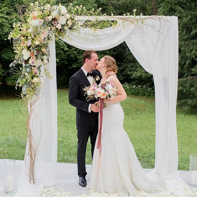 Wokceer Wedding Arch Draping Fabric 4 Panels 28.7" x 20FT White Sheer Fabric Backdrop Arch Draping for Wedding Ceremony Birthday Party Bridal Shower Decoration