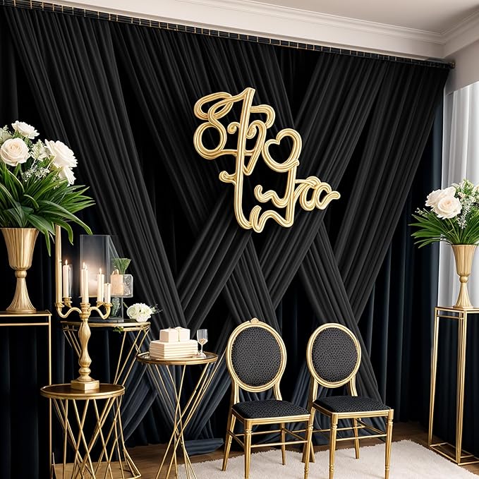 40×14ft Wrinkle Free Black Backdrop Curtain for Wedding Parties,8 Panels 5×14ft Height Soft Silky Polyester Photo Backdrop Drapes for Birthday Graduation Photography Stage Event Background Cloth