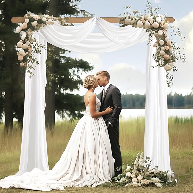 Wedding Arch Draping Fabric 3 Panels 30" X 20FT Sheer Arch Drapes Fabric White Backdrop Curtains for Wedding Arbor Ceremony Birthday Party