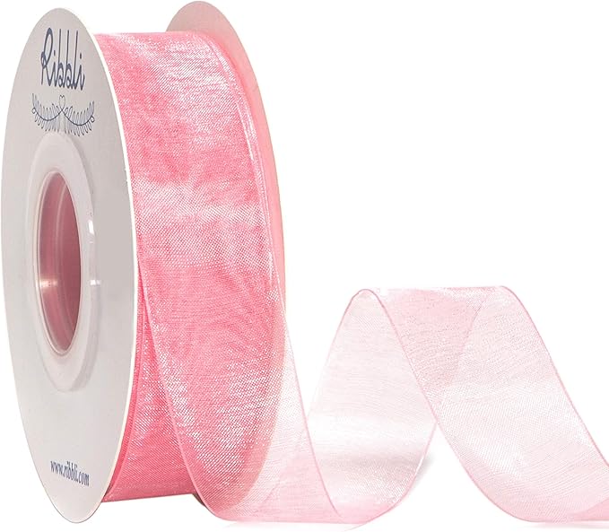 Ribbli Rose Pink Sheer Organza Ribbon,1 Inches x Continuous 50 Yard Use for Gift Wrapping,Bouquet Wrapping,Wedding Decoration,All Crafting and Sewing