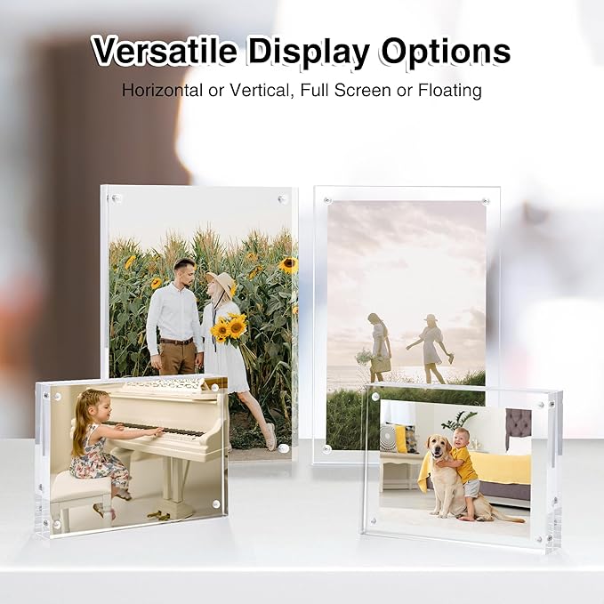 HOUSE DAY Acrylic Picture Frames 8x10, 3 Pack Magnetic 8x10 Picture Frame, Double Sided Clear 8 x 10 Photo Frame with Microfiber Cloth, Frameless FreeStanding 8x10 Frame Gift for Desktop Display
