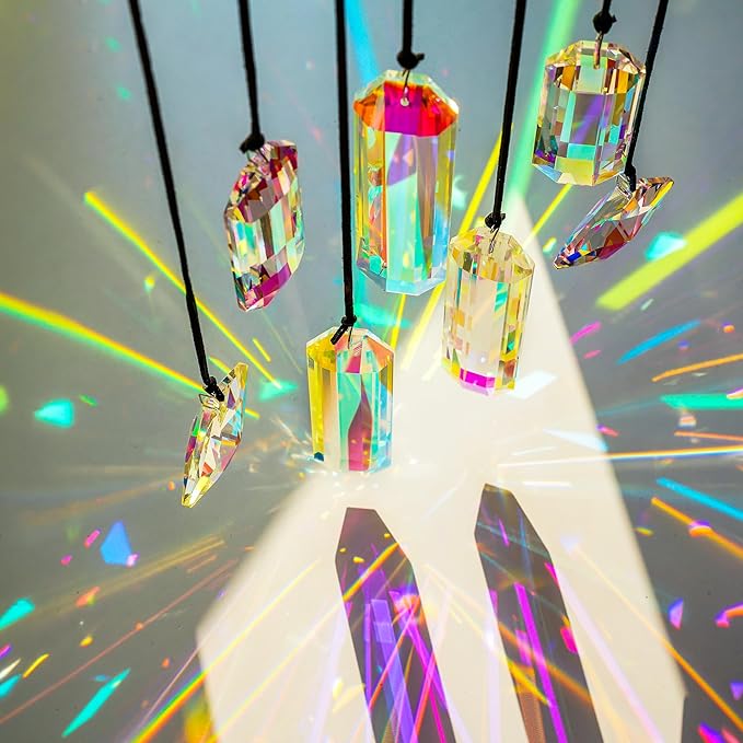 Crystal Prisms Ornament for Christmas Tree, 7 Pack Icicle Ornaments A/B Color Ornaments, Crystal Prism Suncatcher for Window Hanging for Women