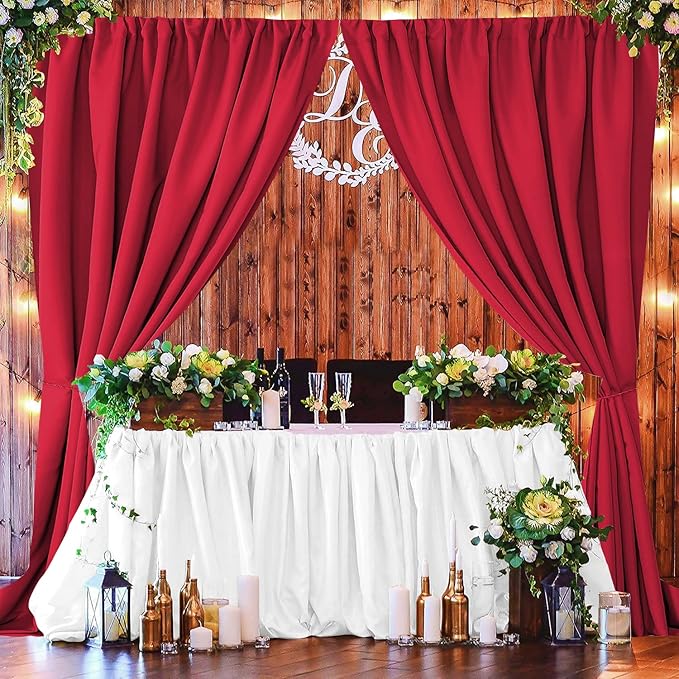 Joydeco Red Backdrop Curtain for Parties, Photography Backdrop Drapes for Christamas Wedding Decorations, Wrinkle Free 5ft x 8ft Set of 2 Panels Curtains with Rod Pockets