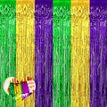 4 Pack 3.2Ft x 6.6Ft Mardi Gras Fringe Curtain Backdrop, Gold Green Purple Metallic Tinsel Foil Fringe Streamers Curtains Background for Photo Booth Birthday Wedding Carnival Party Decorations