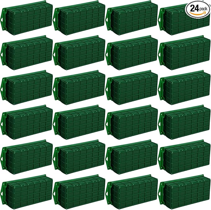 Boao 24 Pieces Floral Foam Cage Holder with Floral Foam for Fresh Flowers Cage Bowl for Table Centerpiece Flower Arrangement, Rectangle, 11.8 x 4.7 x 3.1 Inch