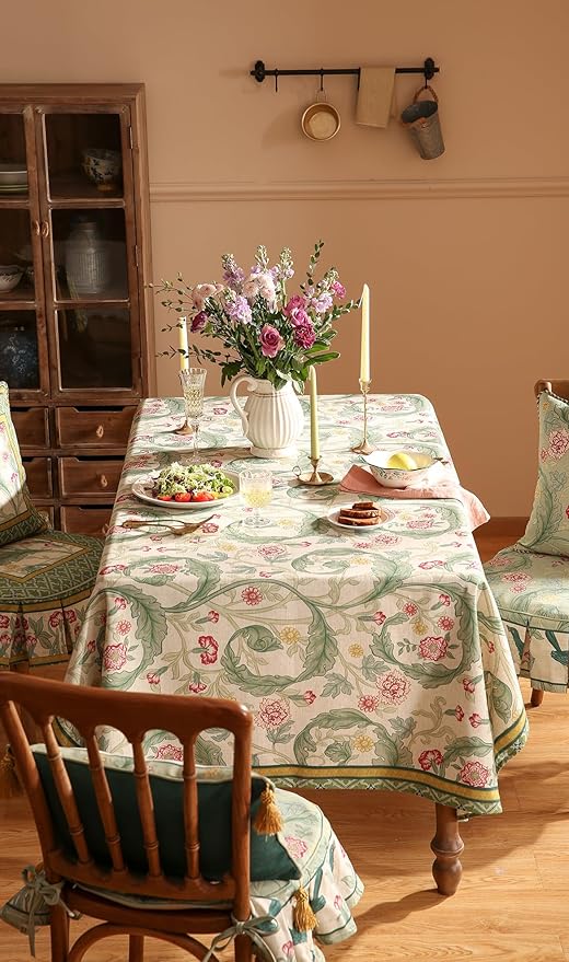 patdrea Designer French Rectangle Table Cloth,Vintage Linen Durable Leaves Pattern Floral Extra Long Tablecloth,Decor Table Cover for Kitchen Dining,Christmas,Thanksgiving,67"x118"-Cecilia a