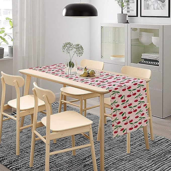 Cherry Table Runner,Spring Summer Fruit Table Runner for Kitchen Dining Table Home Party Decoration 13x36 Inch