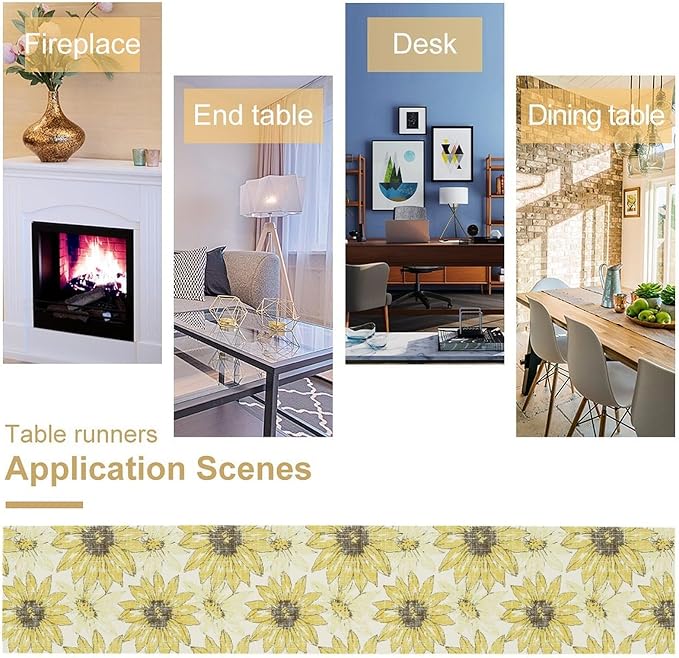 Chrysanthemum Vintage Floral Table Runner, Elegant Grunge Gray Sunflower Spring Summer Elegant Pattern Artichokes Flower Table Runner for Party Kitchen Dining Living Room Decor, 13x70 Inch